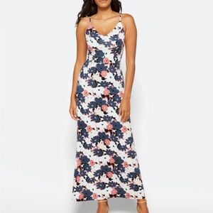 Market & Spruce Navy and Pink Floral Maxi Dress